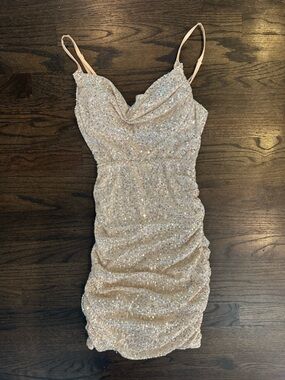Hello Molly Champagne Sequin Cowl Neck Bodycon Dress